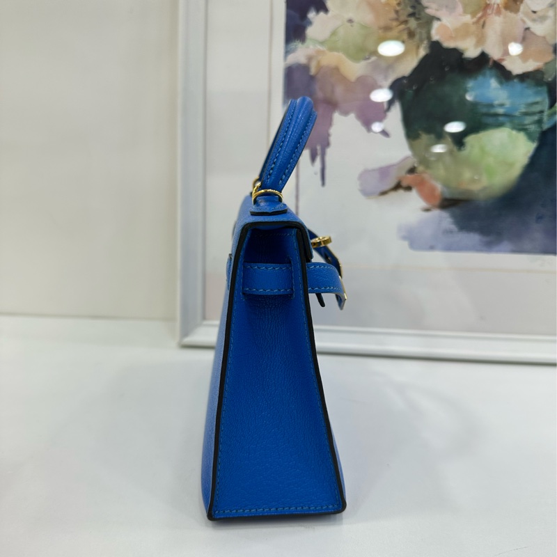 Hermes 愛馬仕 mini kelly 二代 水妖藍金扣 山羊皮 A刻 有購證-3