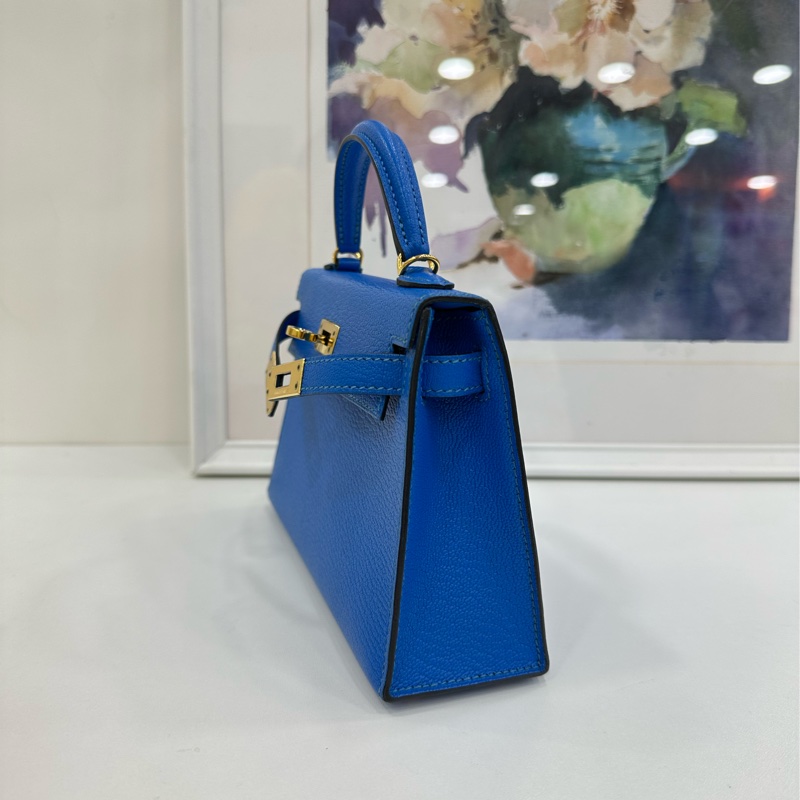 Hermes 愛馬仕 mini kelly 二代 水妖藍金扣 山羊皮 A刻 有購證-4