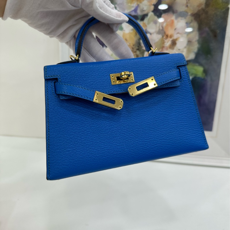 Hermes 愛馬仕 mini kelly 二代 水妖藍金扣 山羊皮 A刻 有購證-6
