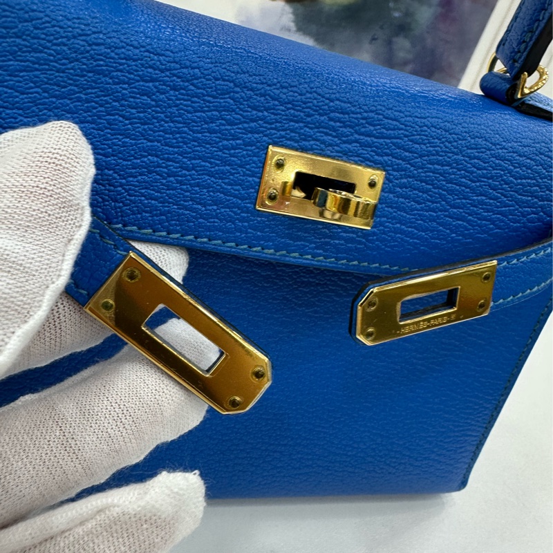 Hermes 愛馬仕 mini kelly 二代 水妖藍金扣 山羊皮 A刻 有購證-8