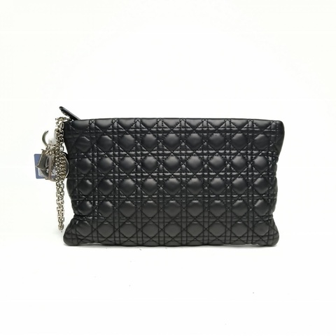 DIOR 黑色羊皮藤格紋手拿包