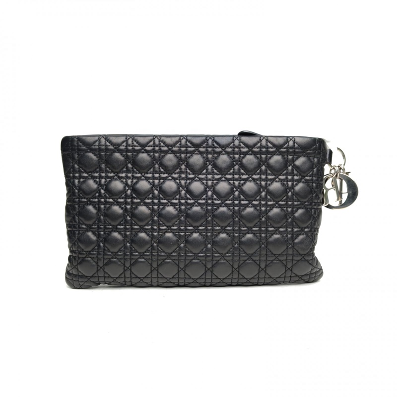 DIOR 黑色羊皮藤格紋手拿包-2