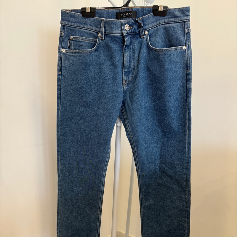 Versace/範思哲 簡約純色直筒牛仔褲 男女同款 藍色-2