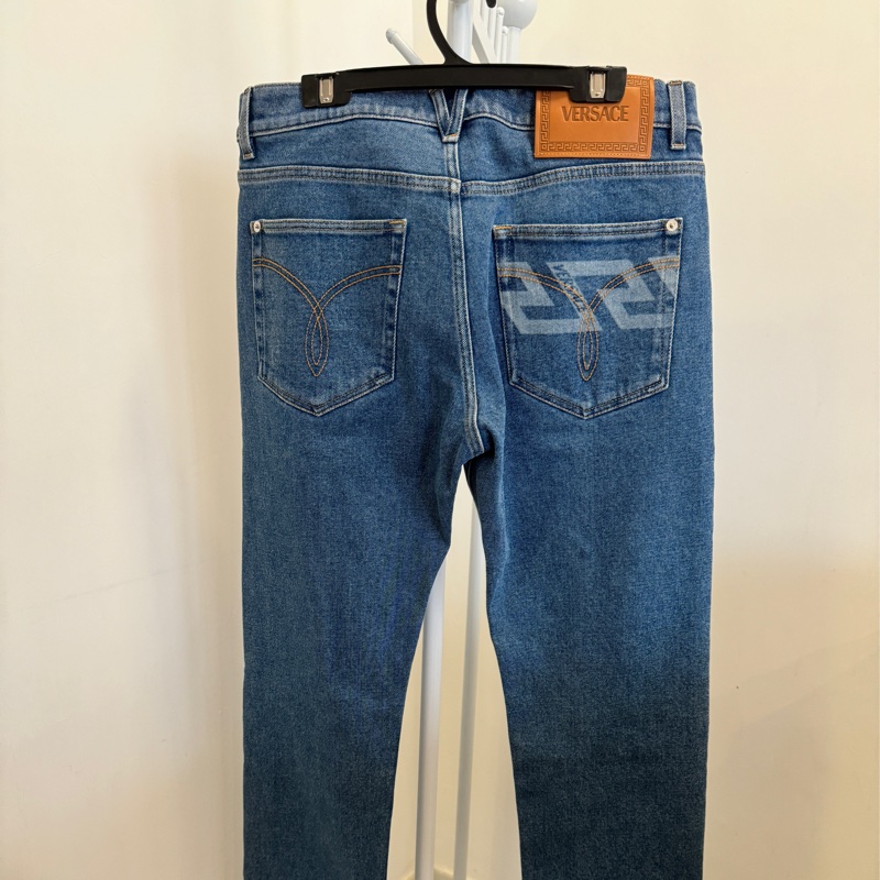 Versace/範思哲 簡約純色直筒牛仔褲 男女同款 藍色-3