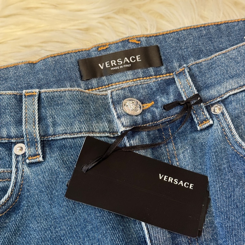 Versace/範思哲 簡約純色直筒牛仔褲 男女同款 藍色-4