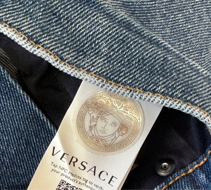 Versace/範思哲 簡約純色直筒牛仔褲 男女同款 藍色-5