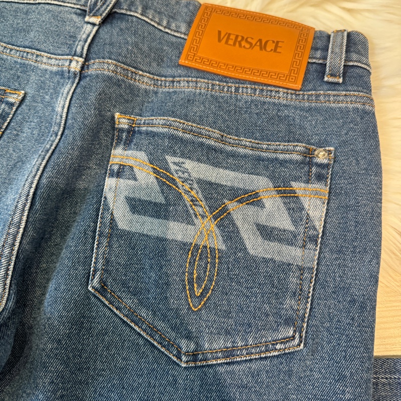 Versace/範思哲 簡約純色直筒牛仔褲 男女同款 藍色-6