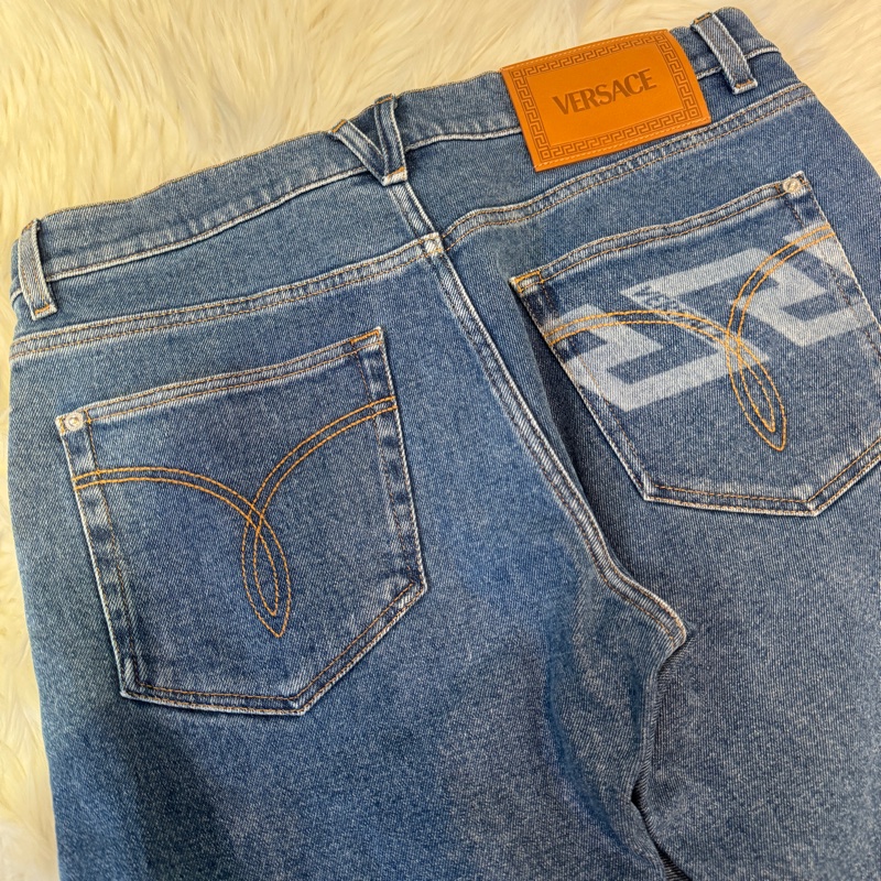 Versace/範思哲 簡約純色直筒牛仔褲 男女同款 藍色-8