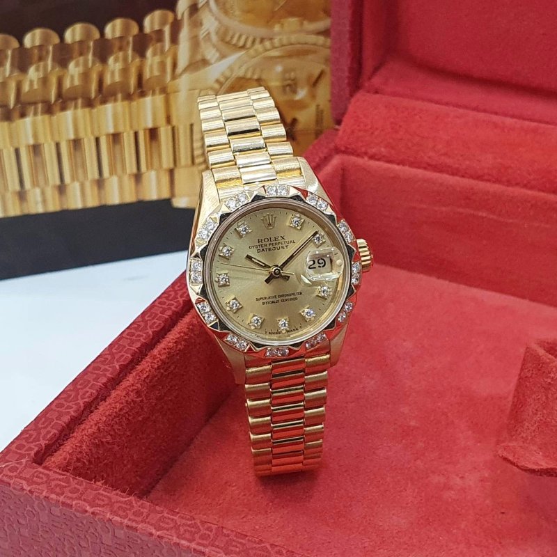 【大眾名錶】ROLEX 勞力士 69178 Datejust 18K金女錶 金十鑽 舊包台 大眾名錶B1257-2