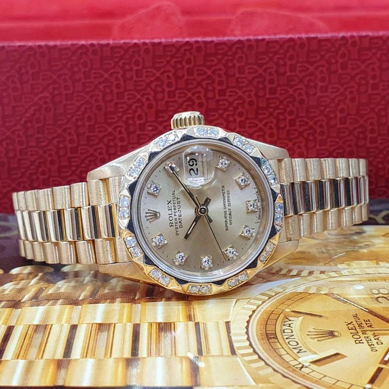 【大眾名錶】ROLEX 勞力士 69178 Datejust 18K金女錶 金十鑽 舊包台 大眾名錶B1257-3