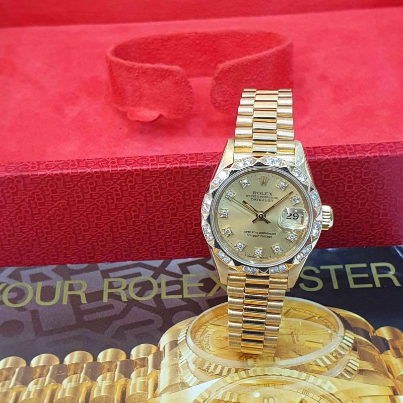 【大眾名錶】ROLEX 勞力士 69178 Datejust 18K金女錶 金十鑽 舊包台 大眾名錶B1257-4