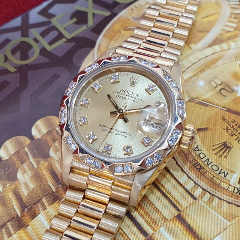 【大眾名錶】ROLEX 勞力士 69178 Datejust 18K金女錶 金十鑽 舊包台 大眾名錶B1257-8