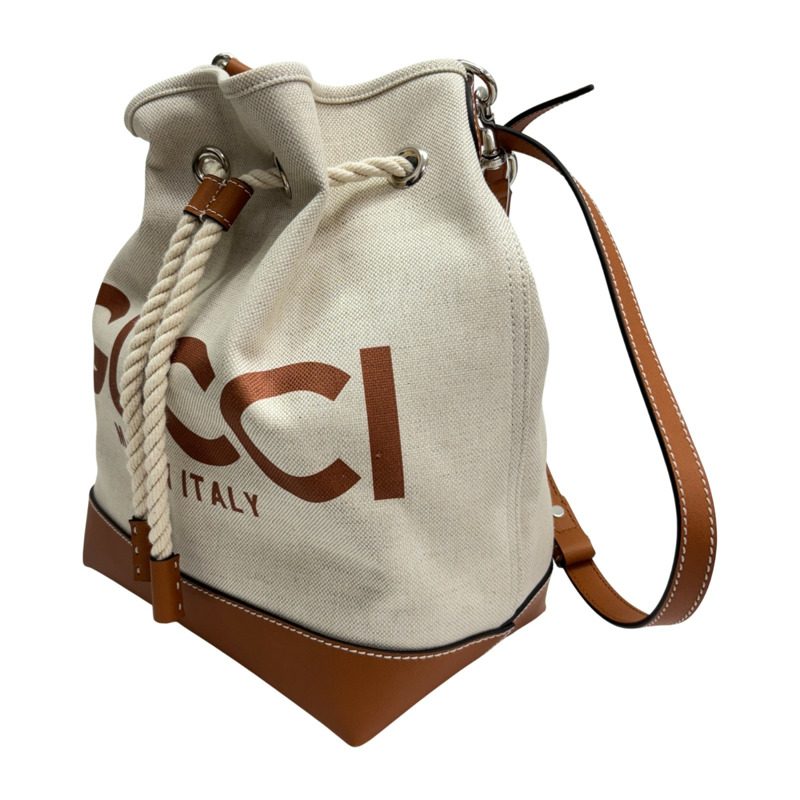 米色 帆布 Logo 水桶包 【GUCCI 古馳】 772856 772856-1