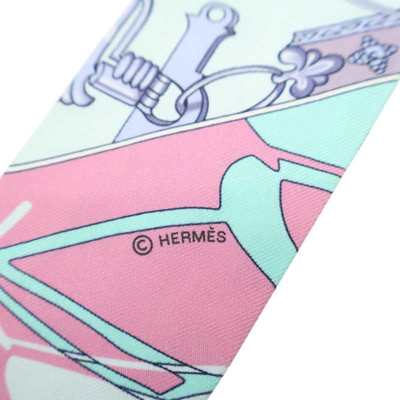 湖水綠 流水瓶 絲綢 Twilly 絲巾 (污漬/脫線)【HERMES 愛馬仕】-3