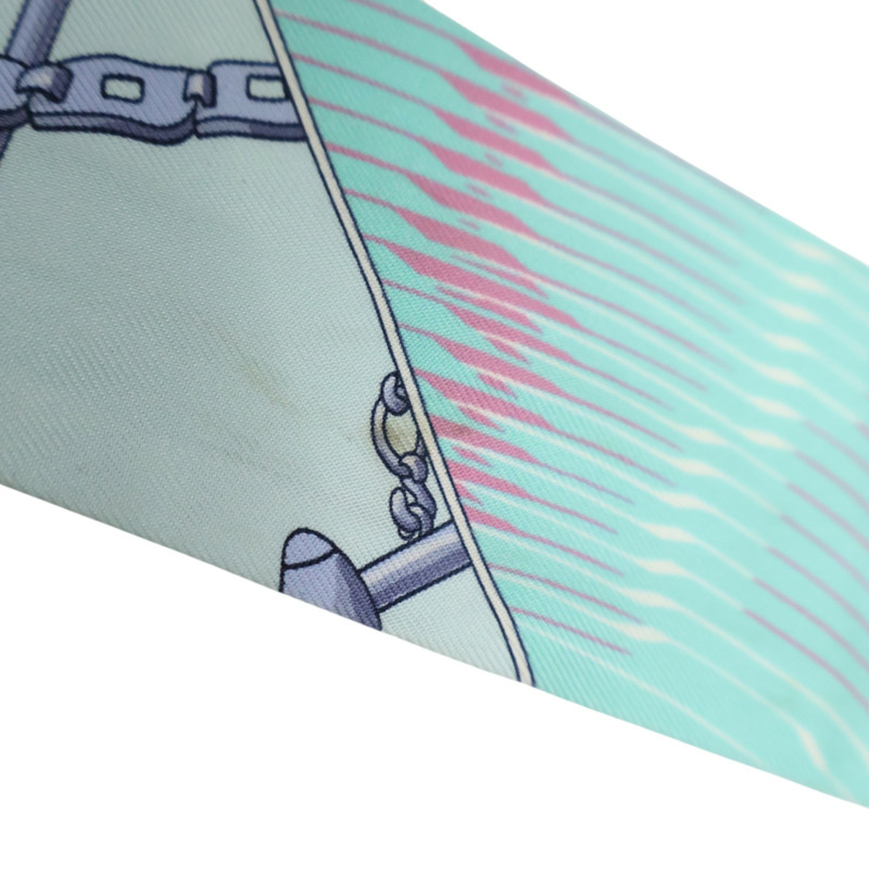 湖水綠 流水瓶 絲綢 Twilly 絲巾 (污漬/脫線)【HERMES 愛馬仕】-6