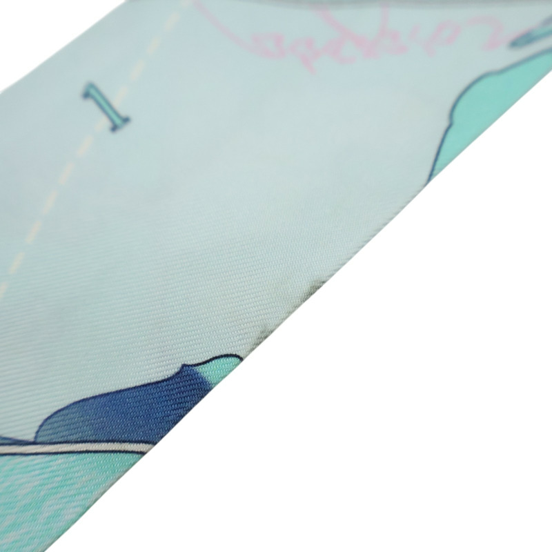 湖水綠 流水瓶 絲綢 Twilly 絲巾 (污漬/脫線)【HERMES 愛馬仕】-8
