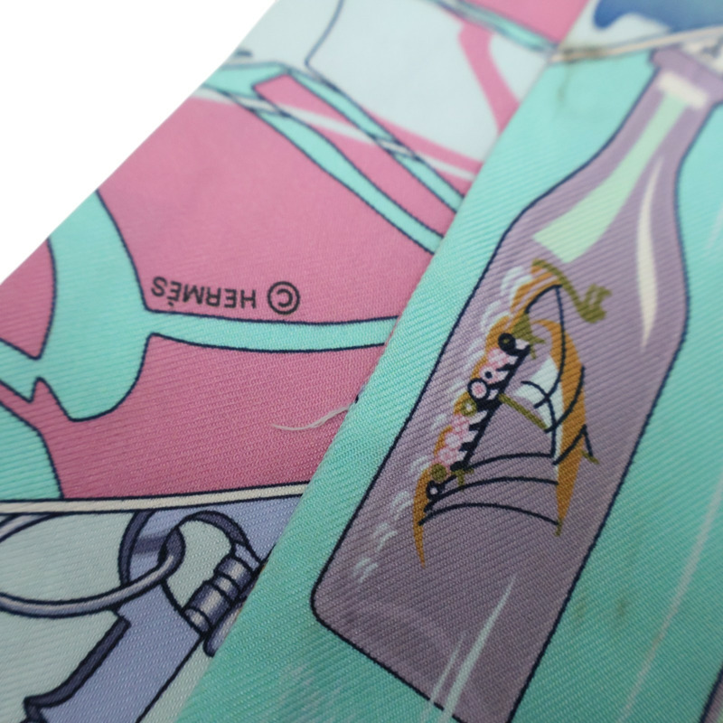 湖水綠 流水瓶 絲綢 Twilly 絲巾 (污漬/脫線)【HERMES 愛馬仕】-10