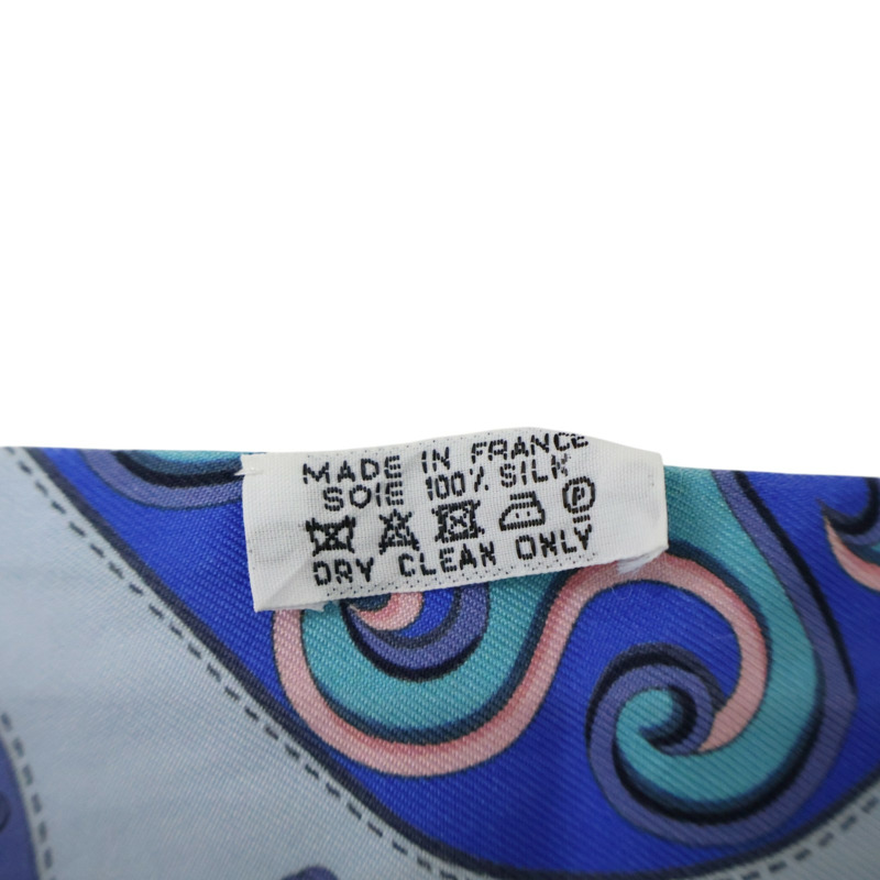 藍色 鎖鏈/花卉 圖案 絲綢 Twilly 絲巾 (污漬/脫線)【HERMES 愛馬仕】-4