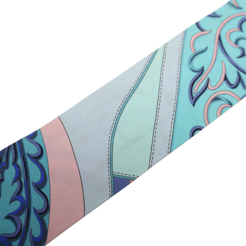 藍色 鎖鏈/花卉 圖案 絲綢 Twilly 絲巾 (污漬/脫線)【HERMES 愛馬仕】-9