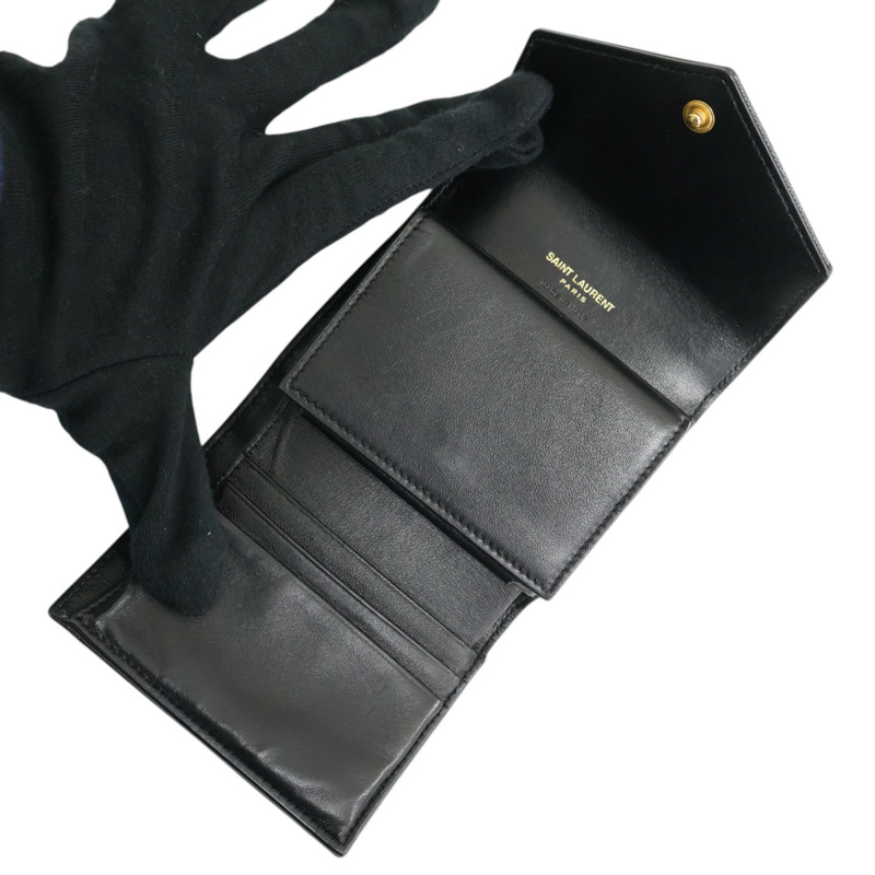 黑色 牛皮 扣式短夾【SAINT LAURENT 聖羅蘭】 692061-2