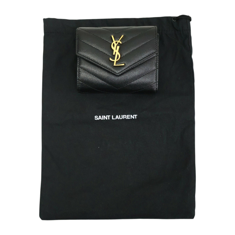 黑色 牛皮 扣式短夾【SAINT LAURENT 聖羅蘭】 692061-8