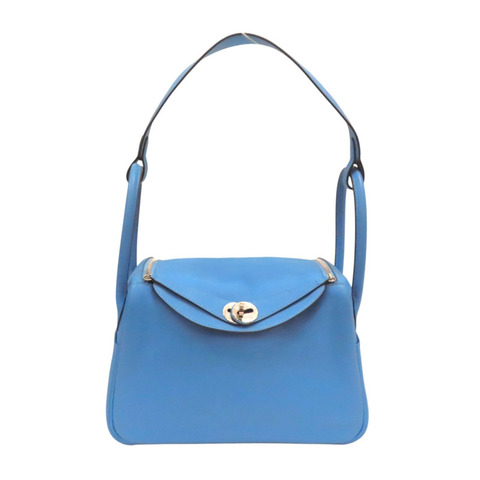 天堂藍色 Swift牛皮 Lindy 26 肩背包 銀釦 X刻【HERMES 愛馬仕】 H073428CK