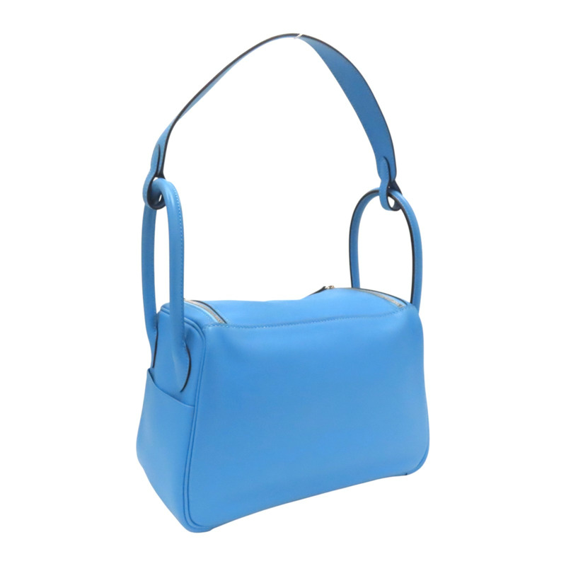 天堂藍色 Swift牛皮 Lindy 26 肩背包 銀釦 X刻【HERMES 愛馬仕】 H073428CK-1