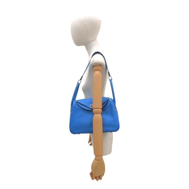 天堂藍色 Swift牛皮 Lindy 26 肩背包 銀釦 X刻【HERMES 愛馬仕】 H073428CK-7