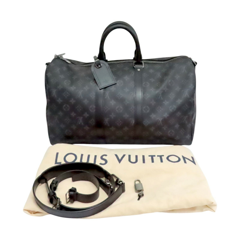 黑色 原花帆布 Keepall Bandouliere 45 兩用包【LOUIS VUITTON LV 路易威登】 M40569-9