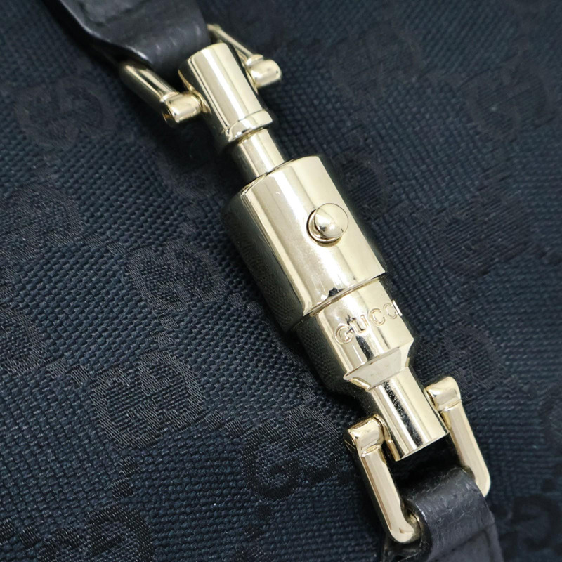 深藍色 緹花帆布 牛皮飾邊 Jackie GG 肩背包【GUCCI 古馳】 124407-6