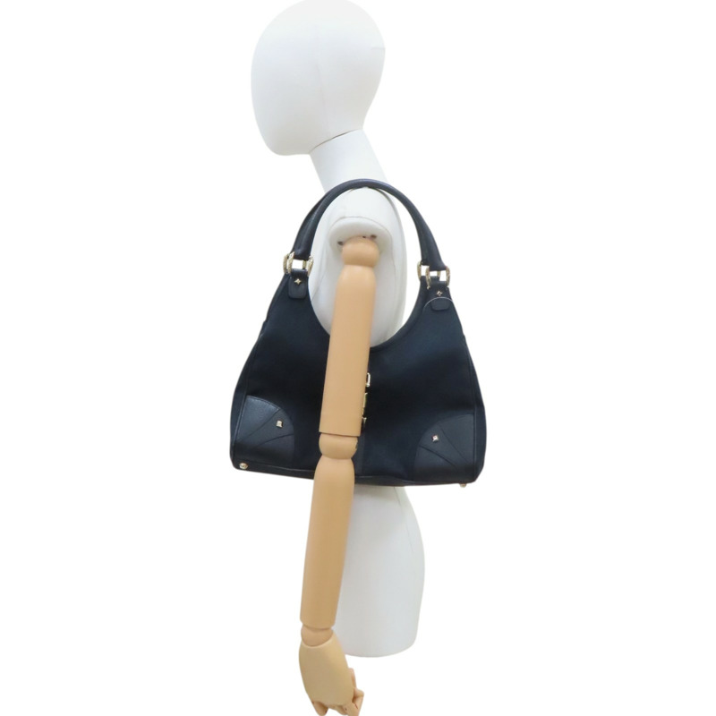 深藍色 緹花帆布 牛皮飾邊 Jackie GG 肩背包【GUCCI 古馳】 124407-7