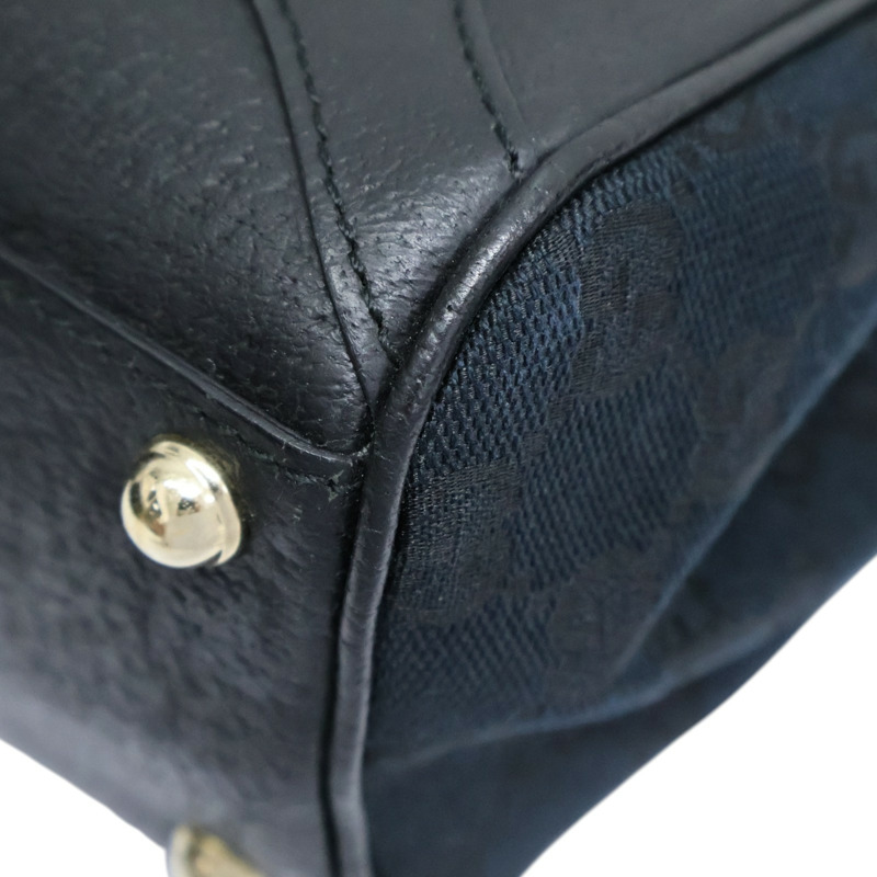 深藍色 緹花帆布 牛皮飾邊 Jackie GG 肩背包【GUCCI 古馳】 124407-9