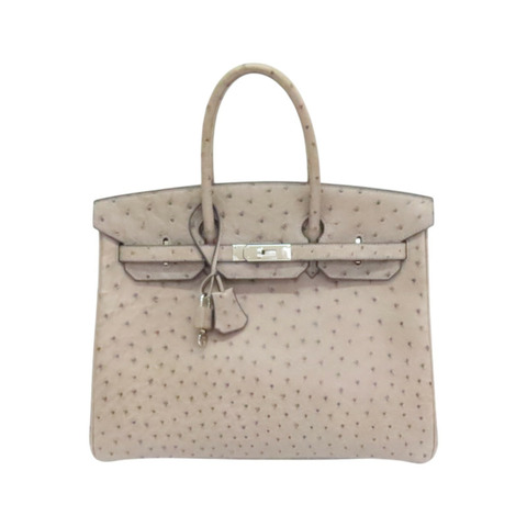摩絲灰 鴕鳥皮 Birkin 35 柏金包 手提包 口F刻 銀刻【HERMES 愛馬仕】