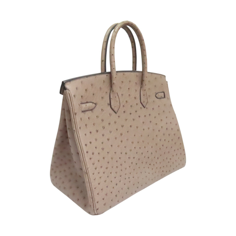 摩絲灰 鴕鳥皮 Birkin 35 柏金包 手提包 口F刻 銀刻【HERMES 愛馬仕】-1
