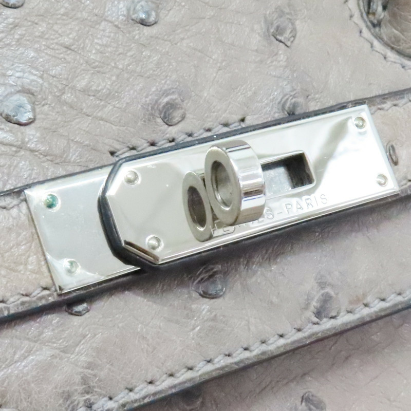 摩絲灰 鴕鳥皮 Birkin 35 柏金包 手提包 口F刻 銀刻【HERMES 愛馬仕】-8