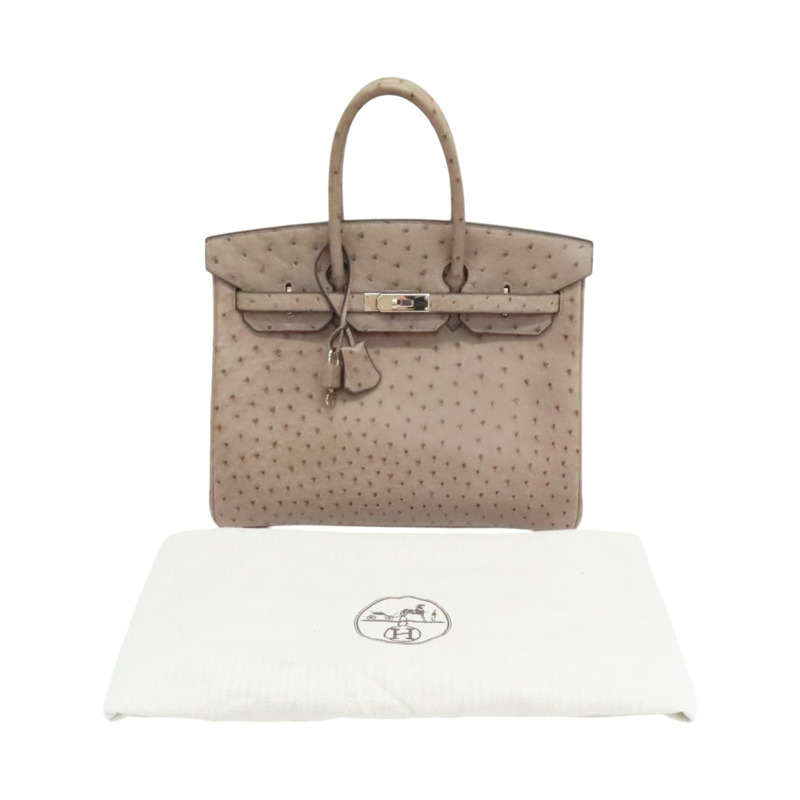 摩絲灰 鴕鳥皮 Birkin 35 柏金包 手提包 口F刻 銀刻【HERMES 愛馬仕】-11
