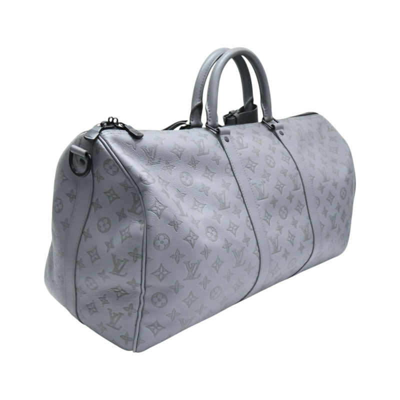 灰色 壓花牛皮 Keepall Bandouliere 50 行李袋 兩用包【LOUIS VUITTON LV 路易威登】 M46117-1