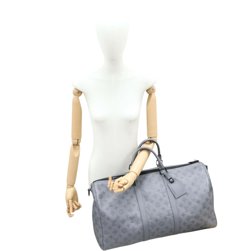 灰色 壓花牛皮 Keepall Bandouliere 50 行李袋 兩用包【LOUIS VUITTON LV 路易威登】 M46117-6