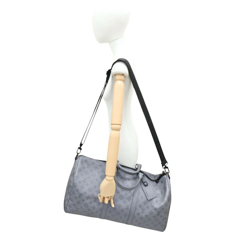 灰色 壓花牛皮 Keepall Bandouliere 50 行李袋 兩用包【LOUIS VUITTON LV 路易威登】 M46117-7