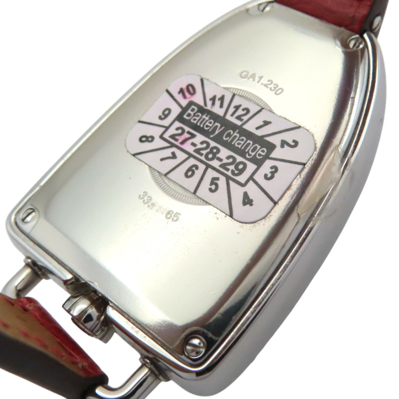 白錶面 紅色鱷魚皮錶帶 不鏽鋼 Galop d'Hermes 鑽石 石英錶【HERMES 愛馬仕】 GA1.230-4