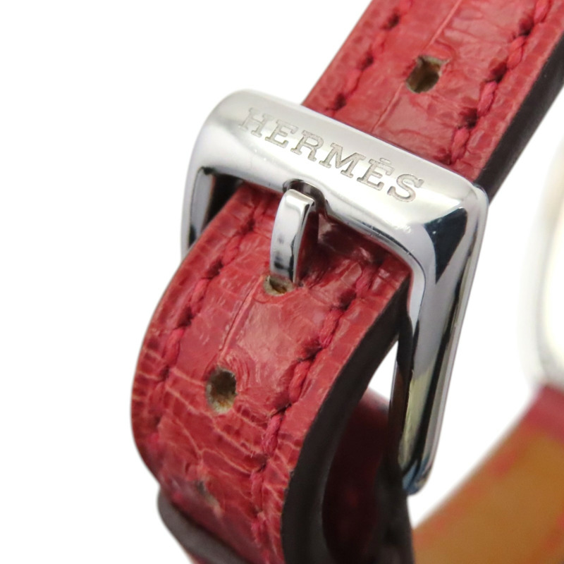 白錶面 紅色鱷魚皮錶帶 不鏽鋼 Galop d'Hermes 鑽石 石英錶【HERMES 愛馬仕】 GA1.230-8