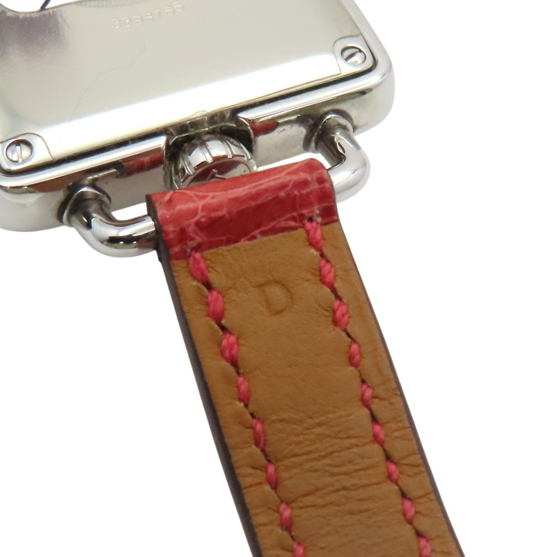 白錶面 紅色鱷魚皮錶帶 不鏽鋼 Galop d'Hermes 鑽石 石英錶【HERMES 愛馬仕】 GA1.230-10