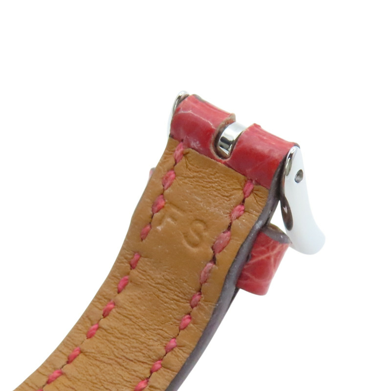 白錶面 紅色鱷魚皮錶帶 不鏽鋼 Galop d'Hermes 鑽石 石英錶【HERMES 愛馬仕】 GA1.230-11