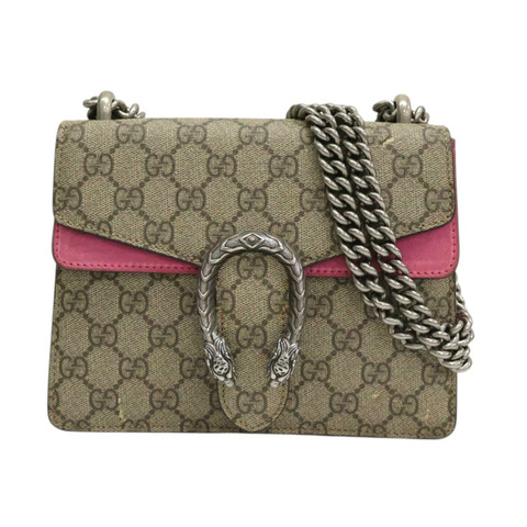 烏木色帆布 粉色麂皮 Dionysus GG Supreme 肩背包【GUCCI 古馳】 421970