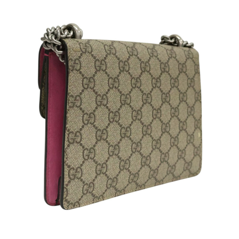 烏木色帆布 粉色麂皮 Dionysus GG Supreme 肩背包【GUCCI 古馳】 421970-1