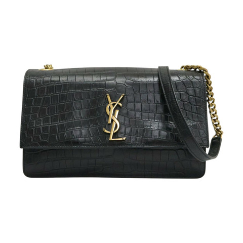 黑色 皮革壓紋 Sunset 鏈條肩背包【SAINT LAURENT YSL 聖羅蘭】 515823