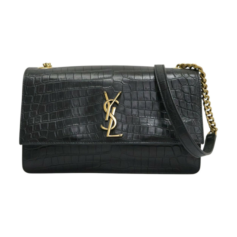 黑色 皮革壓紋 Sunset 鏈條肩背包【SAINT LAURENT YSL 聖羅蘭】 515823-0