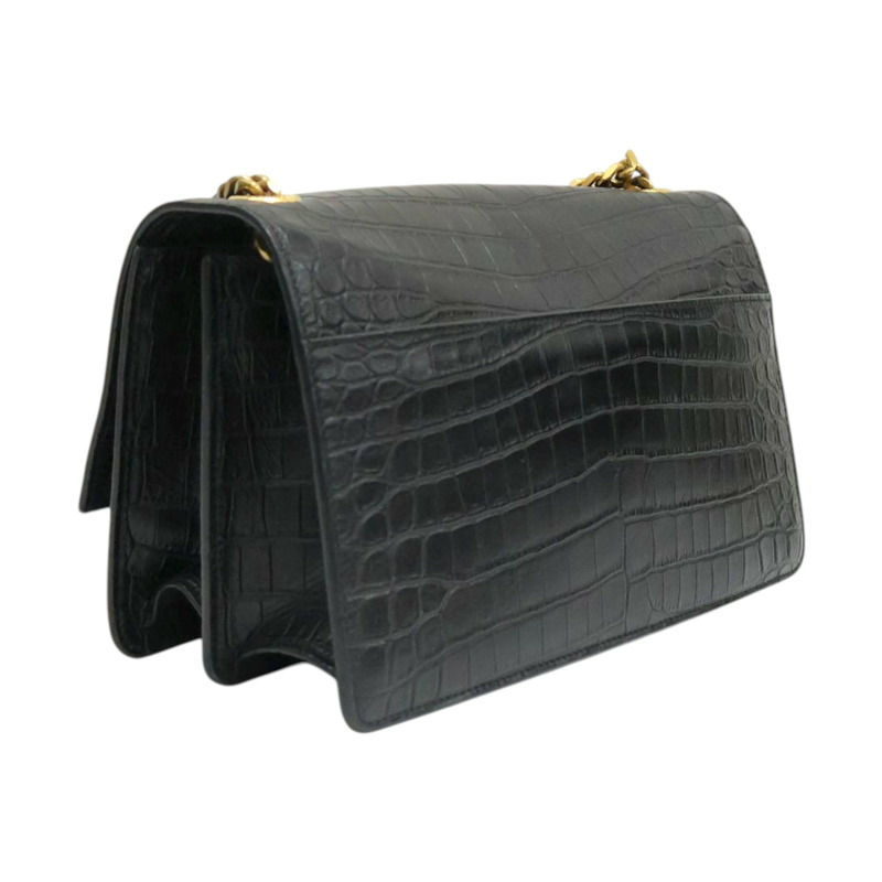 黑色 皮革壓紋 Sunset 鏈條肩背包【SAINT LAURENT YSL 聖羅蘭】 515823-1