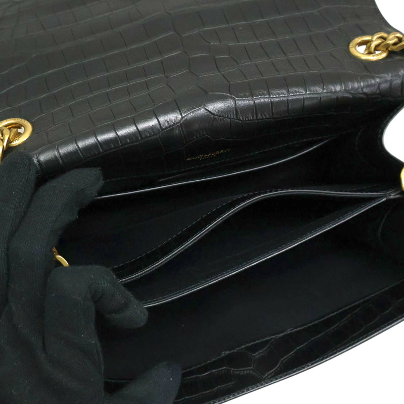 黑色 皮革壓紋 Sunset 鏈條肩背包【SAINT LAURENT YSL 聖羅蘭】 515823-2