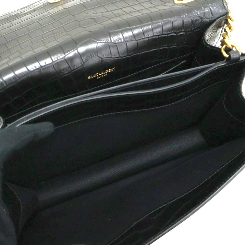 黑色 皮革壓紋 Sunset 鏈條肩背包【SAINT LAURENT YSL 聖羅蘭】 515823-3